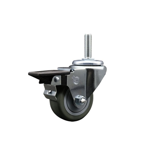 3 Inch Gray Polyurethane Wheel Swivel 58 Inch Threaded Stem Caster with Brake SCC
